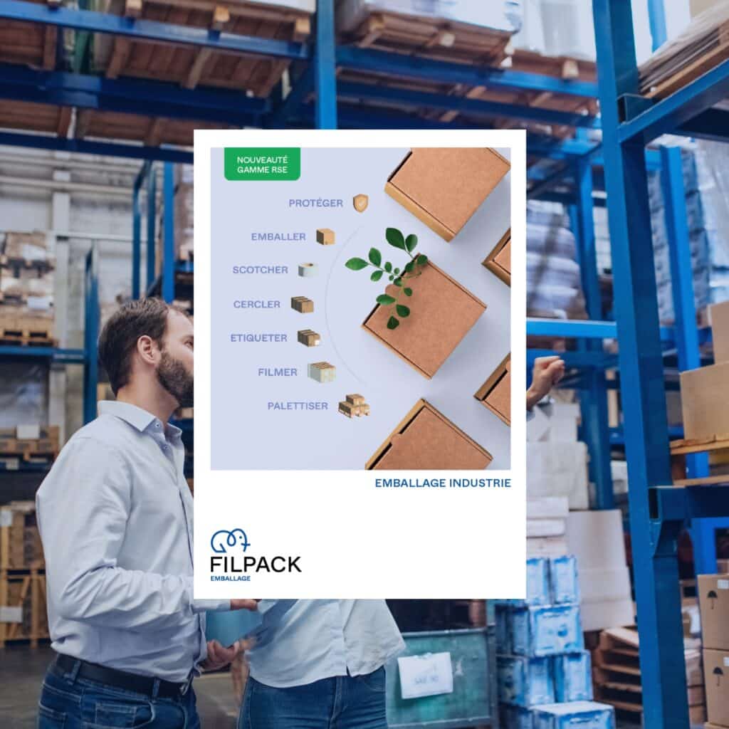 Catalogue des solutions d'emballage pour l'industrie, incluant des films, boîtes, sacs et autres matériaux adaptés aux besoins industriels.